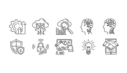 Modern technology and innovation icons for business and security concepts vector style