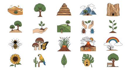 Vibrant Nature and Environment Illustrations. Ecology, Sustainability, Growth, Conservation for Green Marketing and Educational