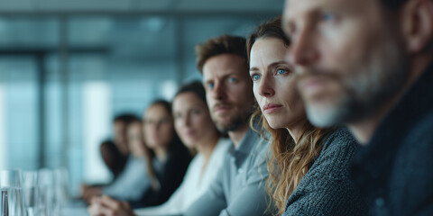 Obraz premium A line of focused individuals in a modern workplace setting