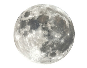 Round, full moon shines in space, craters and texture clear