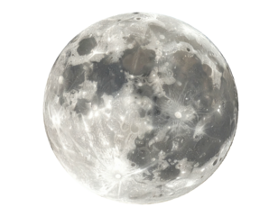 Round, full moon shines in space, craters and texture clear