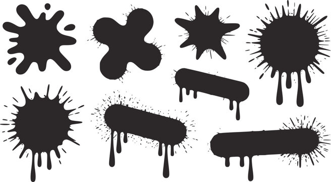 Collection of black graffiti style paint splatters and drips