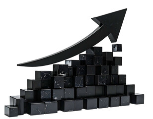 Black 3D graph with ascending arrow, cubes form base