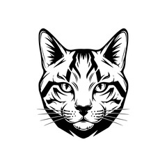 Fototapeta premium Stylized Black and White Cat Face Illustration with Striped Fur and Bright Eyes, Feline Head Vector Art