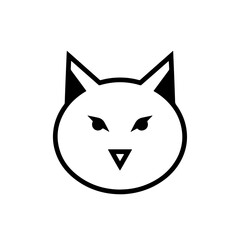Obraz premium Stylized black line art cat head icon on white. Simple minimalist geometric pet animal symbol illustration graphic.