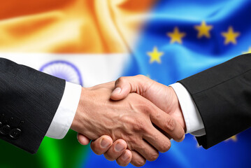 Handshake between India and European Union as a symbol of friendship and economic cooperation