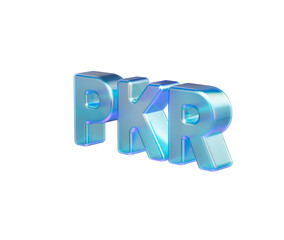 Shiny iridescent Pakistani Rupee symbol in cool blue tones with soft glow and depth, 3D Illustration