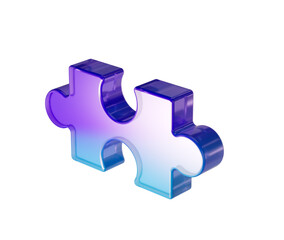 A glossy purple and blue gradient puzzle piece with a sleek, futuristic design. 3d illustration