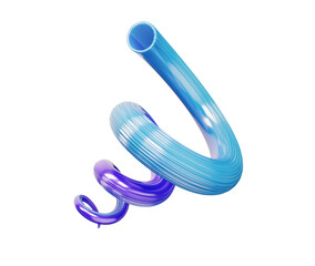Vibrant abstract 3D spiral ribbon design with blue to purple gradient. 3D illustration