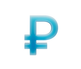 A soft, blue Russian Ruble symbol with a matte finish and subtle glowing edges. 3d Illustration