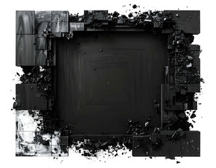 Square frame of shattered black tiles with a central, embossed square