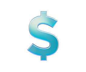 3D Shiny iridescent dollar symbol in cool blue tones with soft glow and depth, 3D Illustration