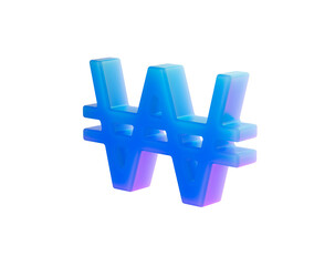 3D Gradient blue Korean Won symbol, modern style with a glossy futuristic finish. 3D Illustration