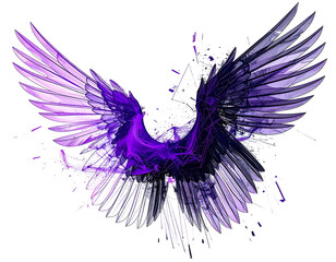 Abstract design of stylized angel wings, vibrant violet and black