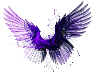 Abstract design of stylized angel wings, vibrant violet and black