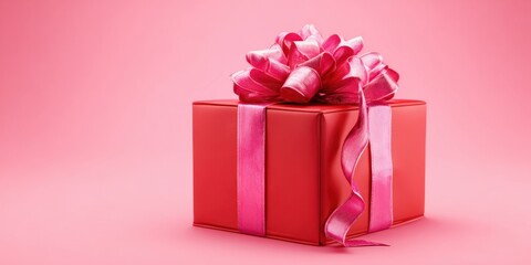 Obraz premium The Gift Box with Pink Satin Bow on Minimal Pastel Background for Celebrations