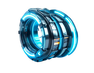 Sci-fi ring, futuristic design, with neon blue accents, isolated