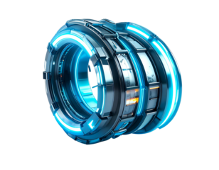 Sci-fi ring, futuristic design, with neon blue accents, isolated