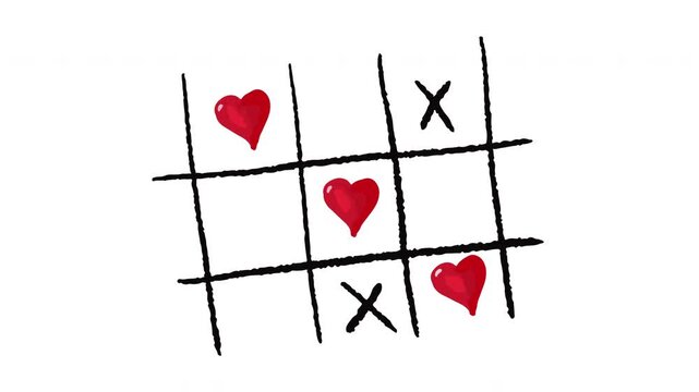 valentines day animation for video element. hearts tic tac toe.Seamless 4K video