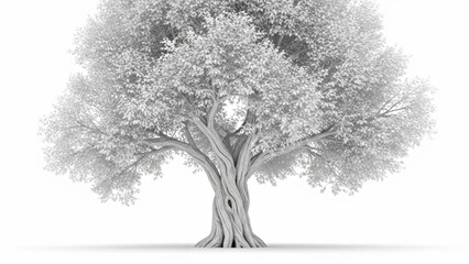 Detailed Natural Tree with Realistic Bark Texture and Dense Leafy Canopy on White Background