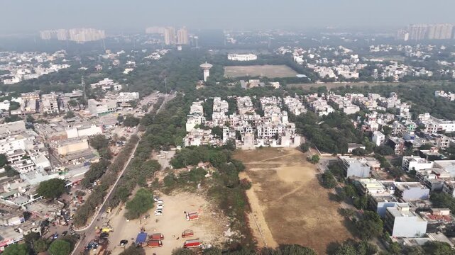 Wide aerial panorama of Greater Noida 360 degree rotation.