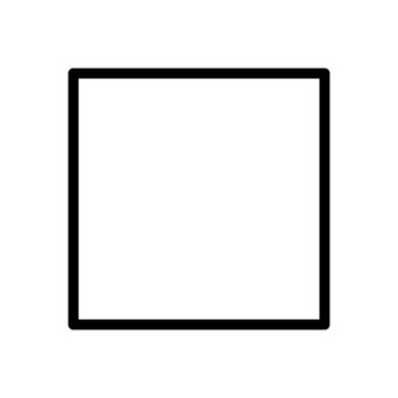 Square geometry icon with equal sides and right angles, regular quadrilateral shape in simple line style for mathematics and education background.