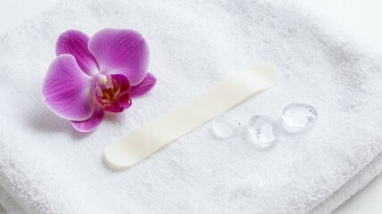 Applicator stick for body waxing on towel with flower