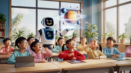 Robot Teaches Space Science to Students With Holographic Planets - Powered by Adobe