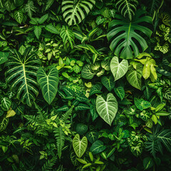 Abstract green leaf texture, tropical leaf foliage nature dark green background.