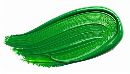 Single Green Brushstroke with Glossy Texture on White Surface