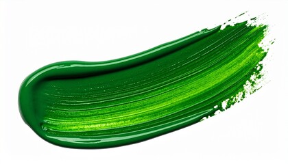 Single Green Brushstroke with Glossy Texture on White Surface