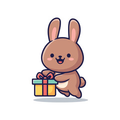 Adorable Cartoon Bunny with Gift Box Illustration
