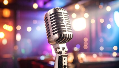 A close-up shot of a vintage microphone on a stand