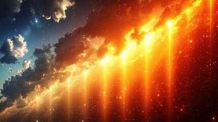 Majestic cosmic panorama of an epic sky, a vibrant celestial display with illuminated shafts
