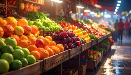 Obraz premium Fresh Fruits at Vibrant Market Stall.