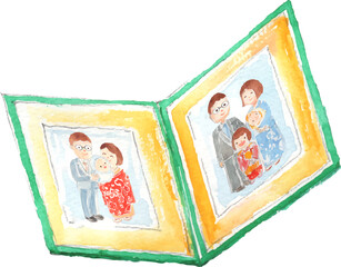 家族写真のアルバムの水彩イラスト　ベクター