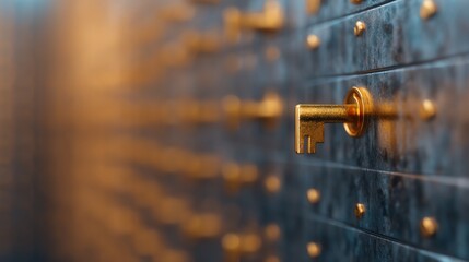 Wealth management concept with golden key unlocking vault