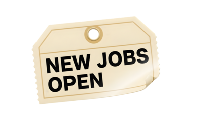 New job openings tag with bold black text on white background