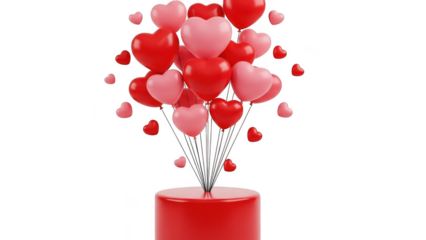 Heart balloons bouquet isolated on transparent background
