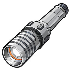 A detailed illustration of a modern gray flashlight for various lighting needs and emergencies