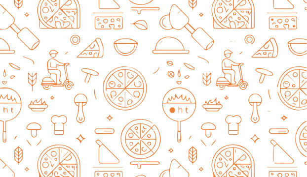 pizza hand drawn food pattern mushroom leaf oven and chef hat