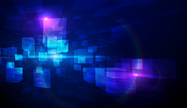 Glowing data 3d cubes abstract digital vector background. Perfect for AI concepts, big data visualization, technology presentations for websites and corporate media