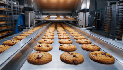 Industrial Cookie Production Line in Modern Bakery Factory