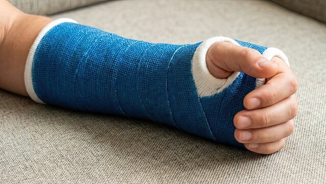Injury Recovery, Hand with Cast, Home, Photo, Indoor, Close-Up, Healing Process