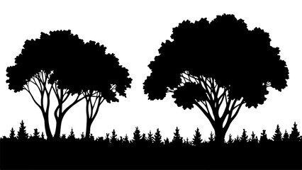 Silhouette of two lush trees with dense foliage against a white background isolated on white background, Vector, illustration