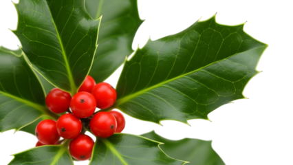 Holly leaves with red berries isolated on transparent background