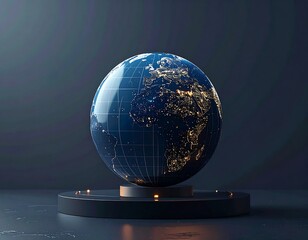 A glowing globe with illuminated city lights on a dark background