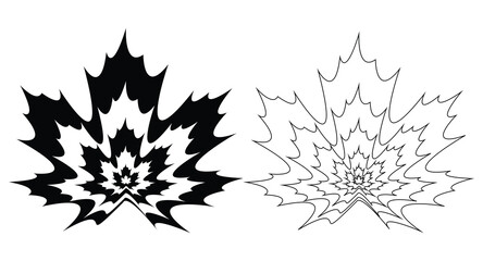 Bold abstract leaf design with jagged shapes and striking maple leaf pattern in black white art, Creative maple leaf artwork showing bold abstract shapes and stunning black white contrast design © Ruhi.Art