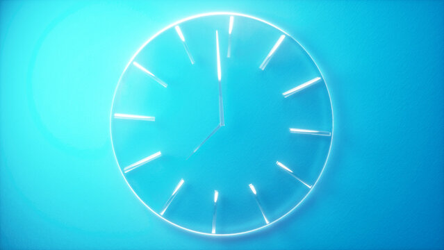 Glowing Clock with Minimalist Design Against Blue Background Modern and Futuristic Ambiance with Sleek Lines and Luminous Elements for Elegant and Innovative Atmosphere