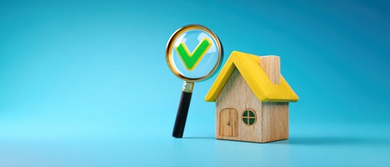 The House Under Inspection with Magnifying Glass Showing a Green Checkmark